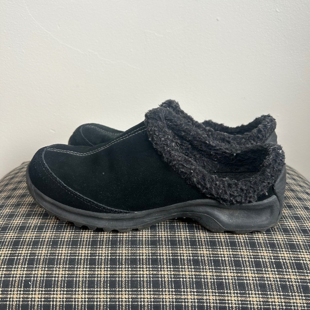 Lands End Black Suede Sherpa Lined Clogs‎ Slip On Shoes Womens Size 8.5